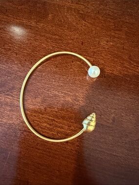 Madewell Gold Open Bangle Bracelet with Pearl and Shell Accent